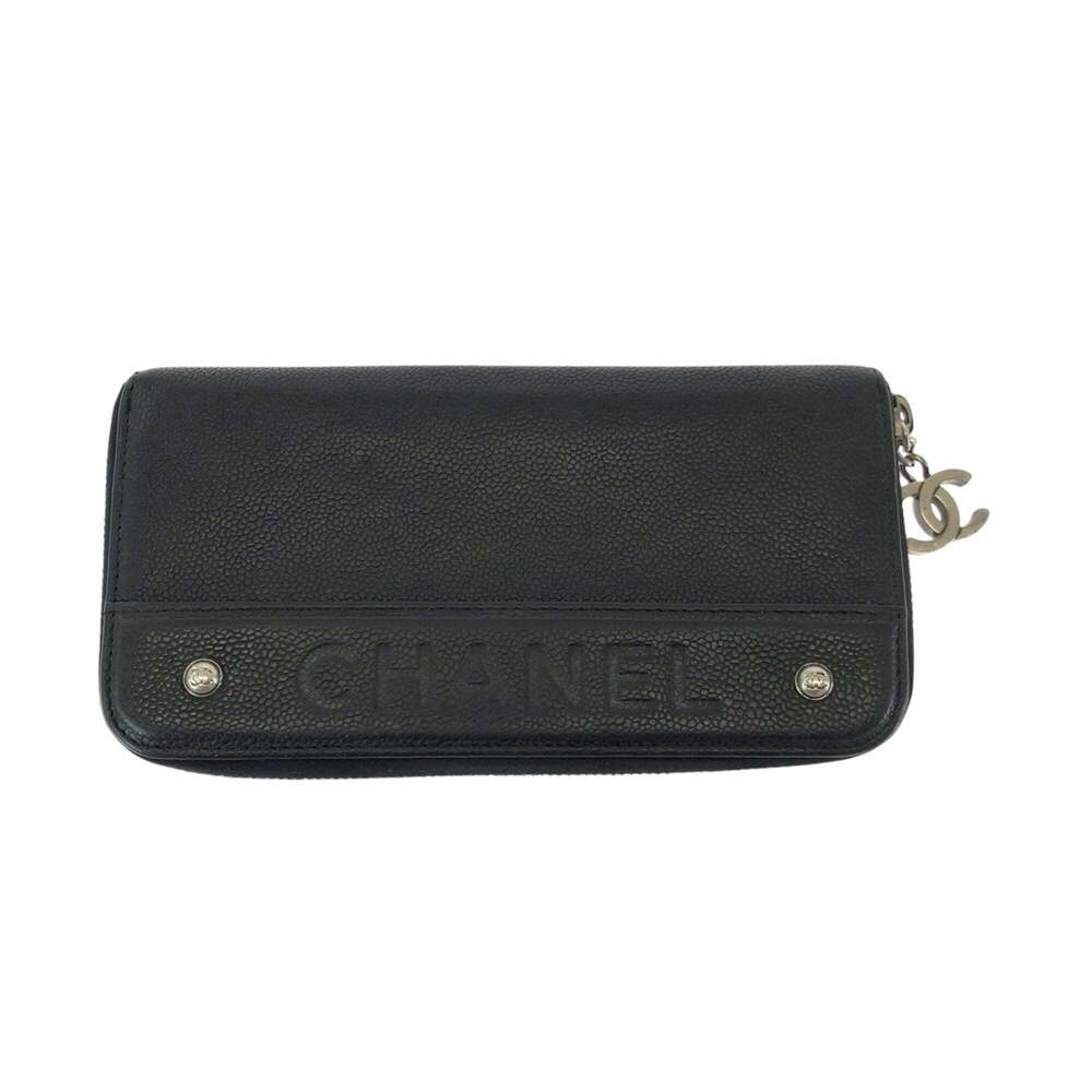 CHANEL Black Caviar Leather Logo Wallet
